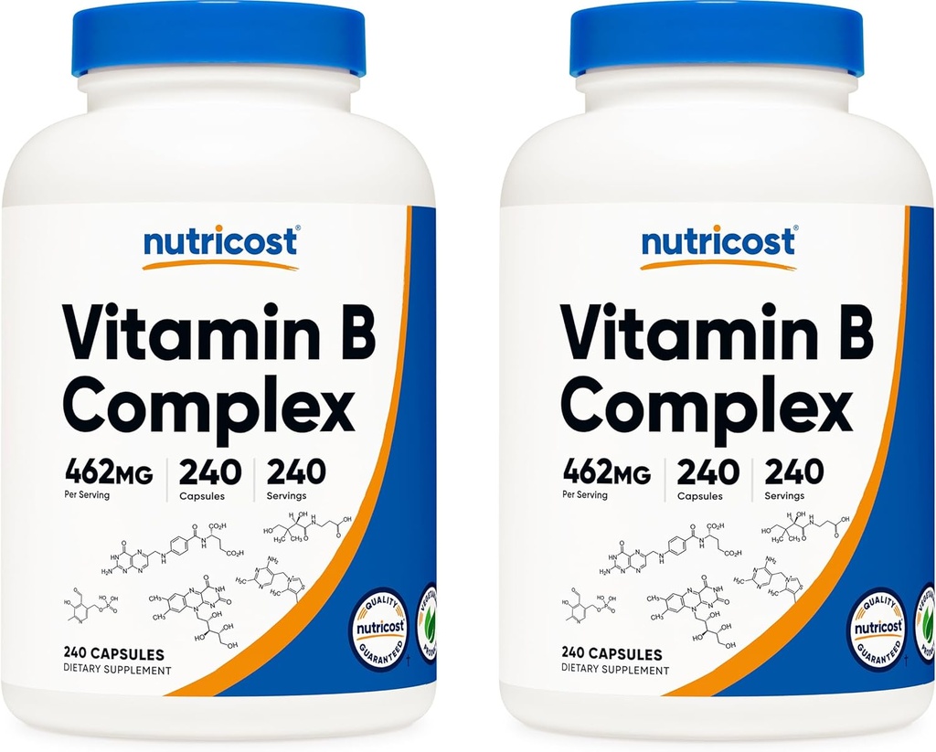 Kompleks witaminy B o dużej mocy Nutricost 462mg, 240 kapsułek (2 butelki) - z witaminą C