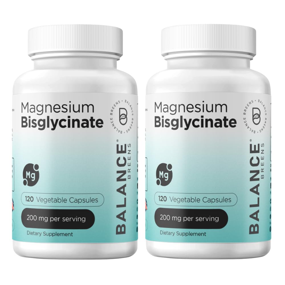Magnezu Bisglicinate 200mg - Wysoka absorpcja Chelated suplement magnezu - Delikatny na żołądku, Bez glutenu, Wspomaga sen, Skurcze mięśni i pozytywne nastroje - 120 Kapsułek (Opakowanie 2)