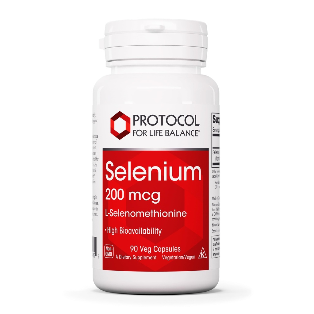 Protokół Selenium 200mcg - Wsparcie immunologiczne, Thyroid & Prostate Health * - Suplementy selenowe - Wegetariańskie, Kosher & Halal - 90 Czapki Veg
