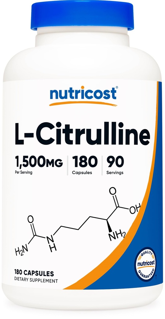 Nutricost L-Citrulline 1500mg, 180 Capsules - 750mg Per Capsule, Gluten Free, Non-GMO, Packaging May Vary