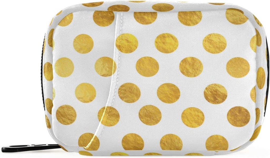 Naanle Gold White Polka Dot Pill Box 7 Day Case Bag Travel Organizator z Zipper Portable Weekly Compact Rozmiar dla posiadacza suplementu witaminy A kropki Golden 4.6 x 3,14 x 1,88 Inch 0,12 kg