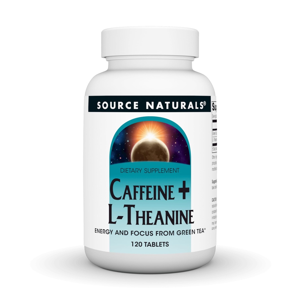 Źródło Naturals Caffeina + L- Theanine, Energy and Focus Support from Green Tea * - 120 tabletek