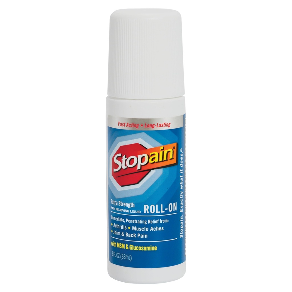 Stopain Pain Relief Roll On Gel 3oz, USA Made, Max Siła Szybkie działanie z MSM, Glukozamina, Menthol na zapalenie stawów, Dolny Back, Knee, Neck, HSA FSA Zatwierdzone pozagiełdowe produkty przeciwnowotworowe