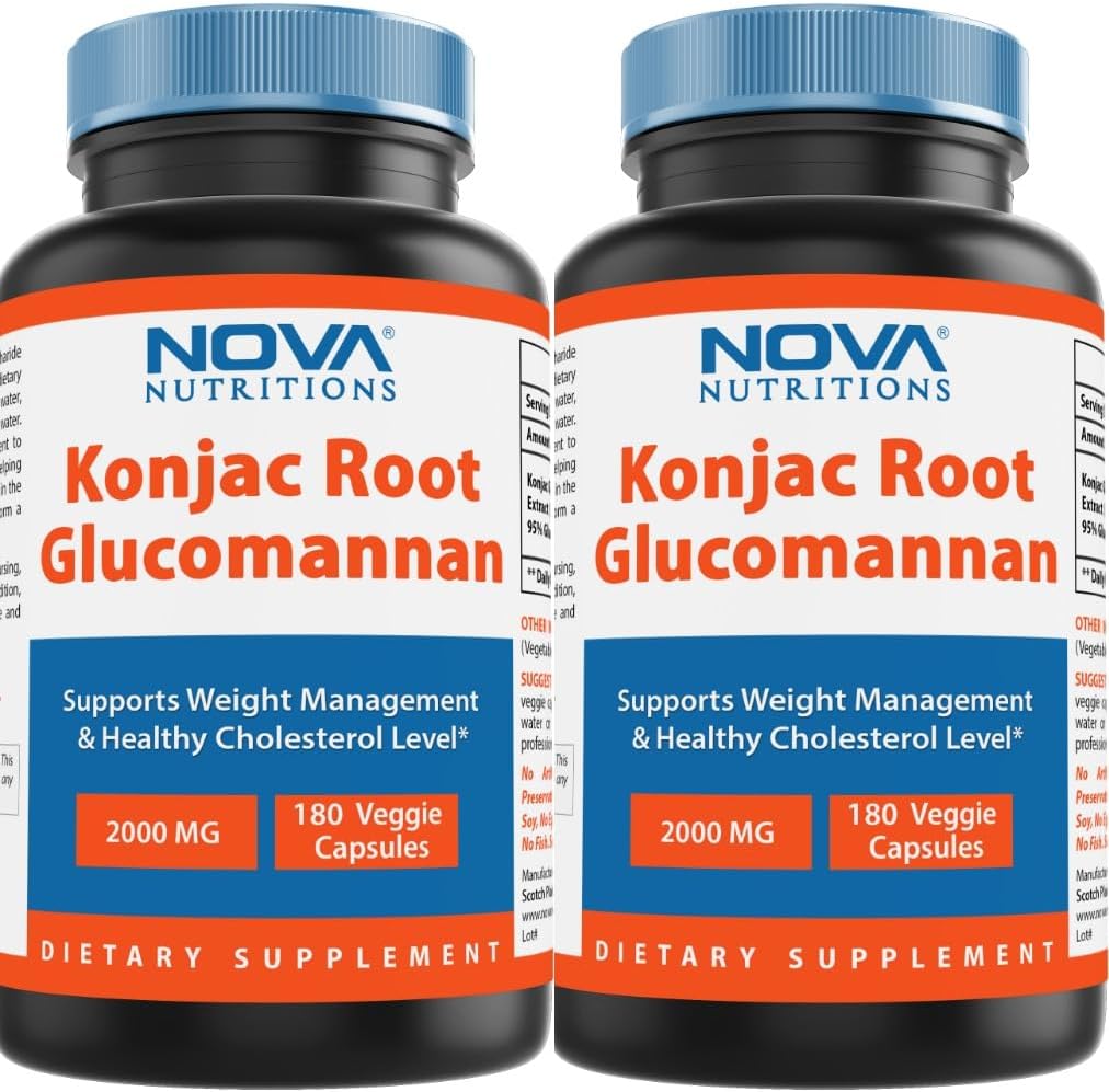 Nova Nutritions 2 Pack Konjac Korzeń Kapsułki Glukomannan 2000 mg / Podawanie Kapsułki Veggie 180 Count (Total 360 Kapsułki)