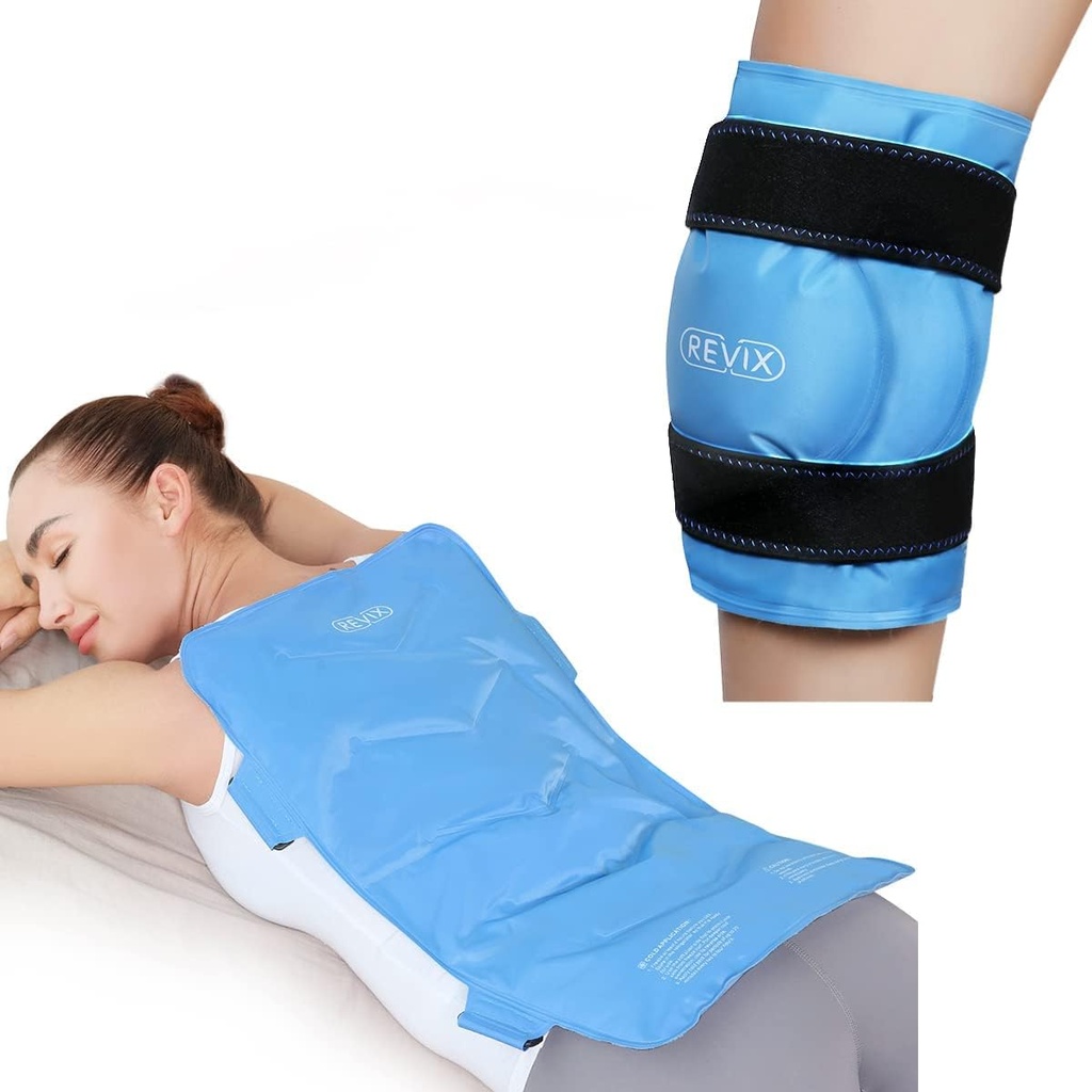 REVIX Full Back Ice Pack for Injuries Reusable Large Gel Ice Wrap for Back Pain Relief and XL Knee Ice Pack Wrap Around Entire Knee After Surgery