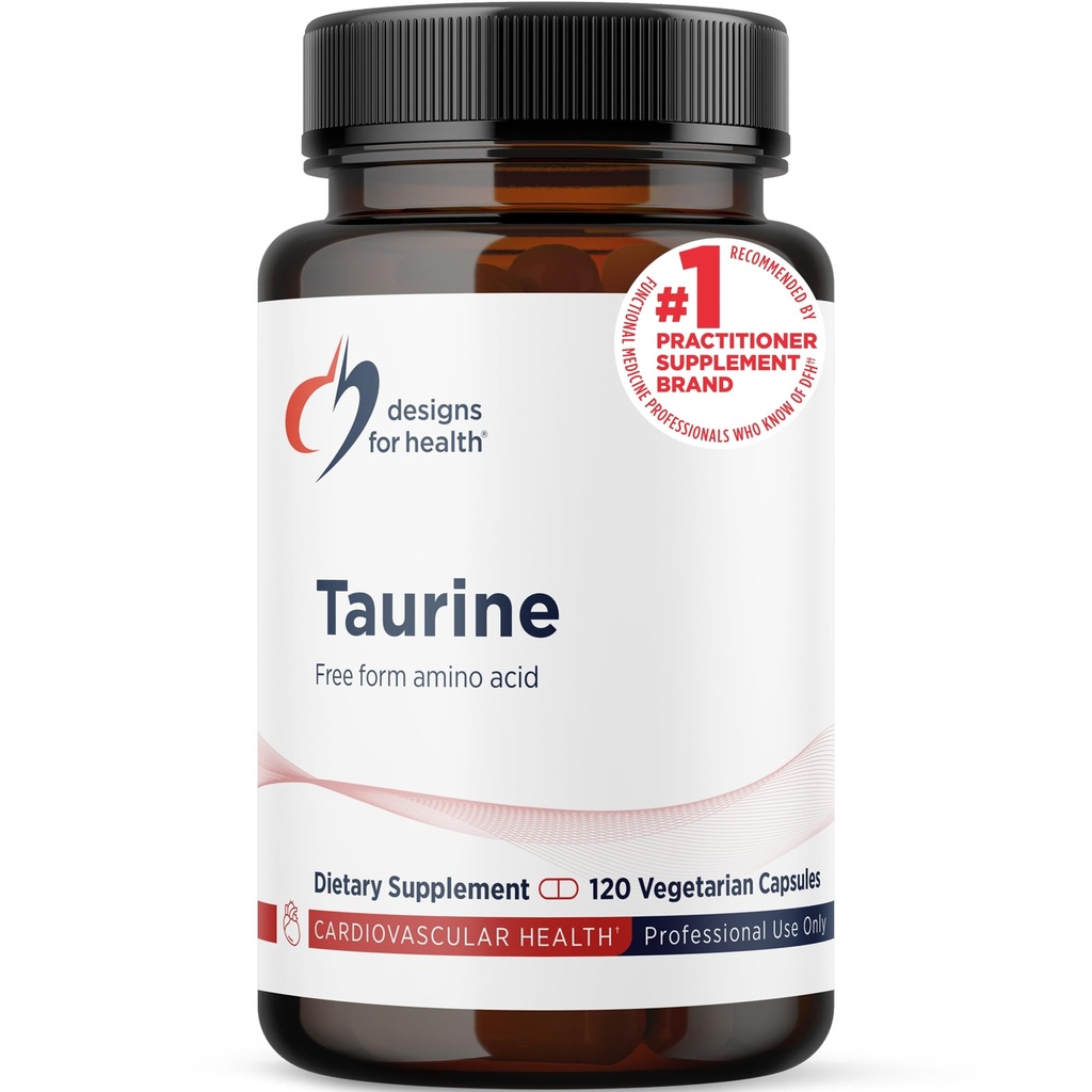 Designs for Health Tauryna kapsułki - 1000mg (1g) Tauryna Amino Acid Pills - Wsparcie sercowo-naczyniowe - Non-GMO + Vegan Supplement (120 kapsułki)