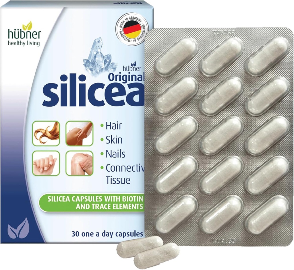 Hübner Original Silicea Gel One a Day Capsules for Hair, Skin, Nails, and Connective Tissue, Pure Colloidal Silica Gel Formula, Brak dodatków lub środków konserwujących, 30 Służenia