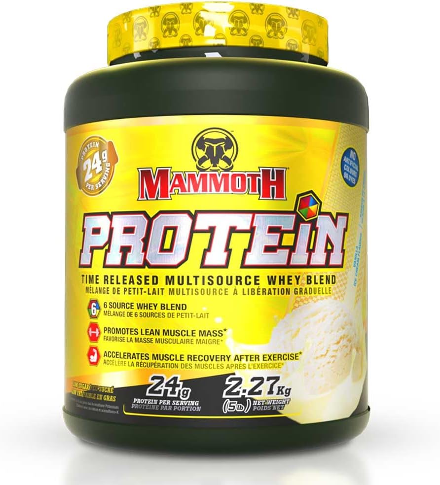 PROSZEK PROCENTOWY MAMMOTH, ISOLAN SZKOLONY WYSOKOROWANY, FORMULARZ PRZEWOŹNIKA TYMCZASOWEGO, KONCENTRAT I IZOLAT PROCENTOWY WODNY, PSZENICA HYDROLYZED, IZOLAN WODNY I MLECZNY, CASEIN, 6 BIOAVALNYCH OCHRON DAIROWY, SUGAR LU, Vanila, 5 LB