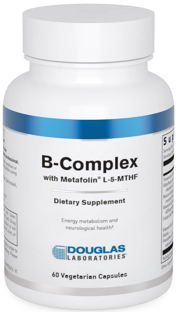 Douglas Laboratories B- Complex with Metafolin - Kompleksowy suplement witaminy B - Energy & Brain Health Support * - With Folate, Biotin & Tiamin - Non-GMO - 60 Kapsułki wegetariańskie