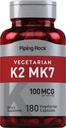 Piping Rock K2 MK7 Suplement witaminowy XI124; 100 µg XI124; 180 Kapsułek wegetariańskich XI124; dla kobiet i mężczyzn XI124; Non- GMO, Gluten Free