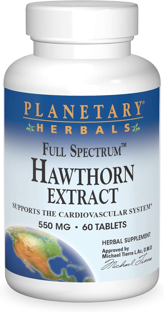 Planetarne Herbals Full Spectrum Hawthorn Extract 550 mg Tabs, 60