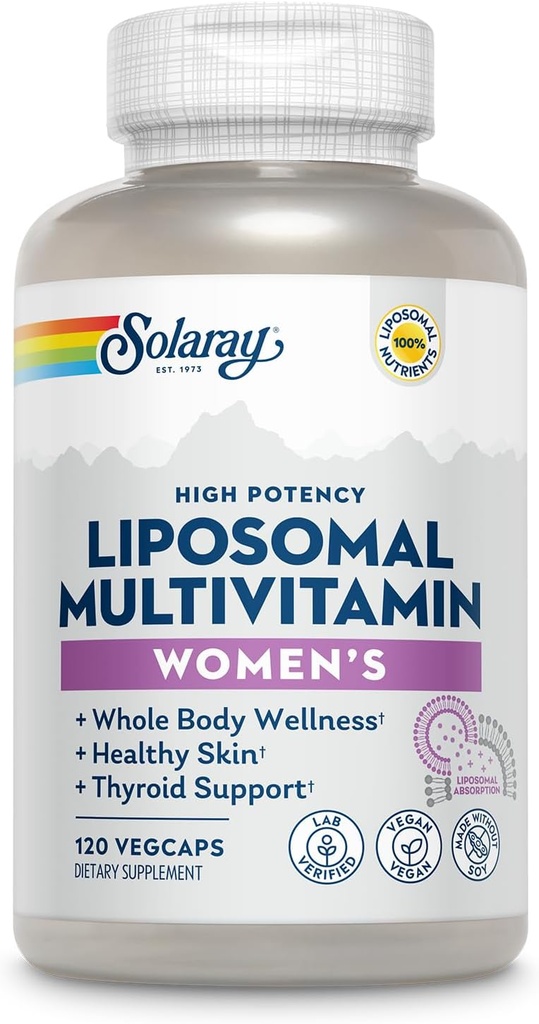 SOLARAY Liposomal Multivitamin for Women, Enhanced Absorption, High Potency w/Iron, Vitamin D, Vitamin C, B12, Biotin, CoQ10, Immune Support, Bone Health, Vegan, 60 Servings, 120 VegCaps