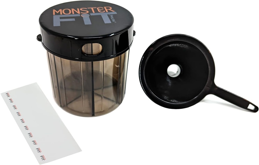 Monster Fit Supplement Addication Pill Dispenser z lejkiem napełniania i etykiet, Bardzo duży pojemnik na pióro Uchwyty prawie każdy suplement (Monster z lejkiem)