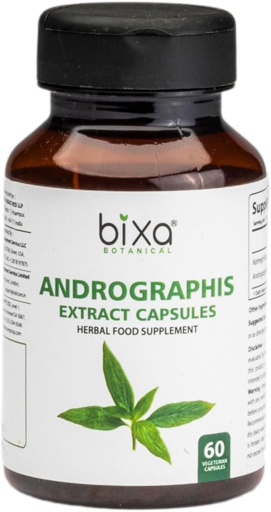bixa BOTANICAL Ayurvedic Natural Herbal Supplement Andrographis (Kalmegh) Extract 20% Andrographolide valid 124; Natural Liver Tonic valid 124; for Healthy Immuninty (450mg) Veg Capsules 60 Count (Pack of 1)