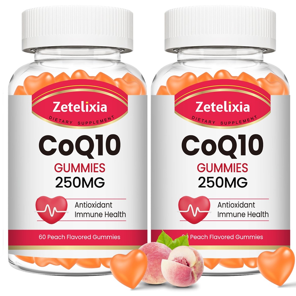 2 opakowania Gumiaki CoQ10, 5X Lepsza absorpcja Koenzym Q10 dla energii komórkowej i wsparcia przeciwutleniającego, 120 Gumiaki brzoskwiniowe