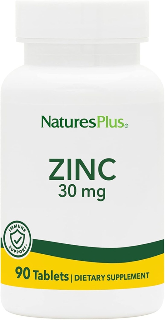 NaturesPlus Tabletki cynku - 30 mg, 90 Tabletki wegetariańskie - Suplement systemu immunologicznego do wzrostu i naprawy komórek - Promotes Zdrowe trawienie, Metabolizm i Wizja - Bezglutenowy - 90 Służenie