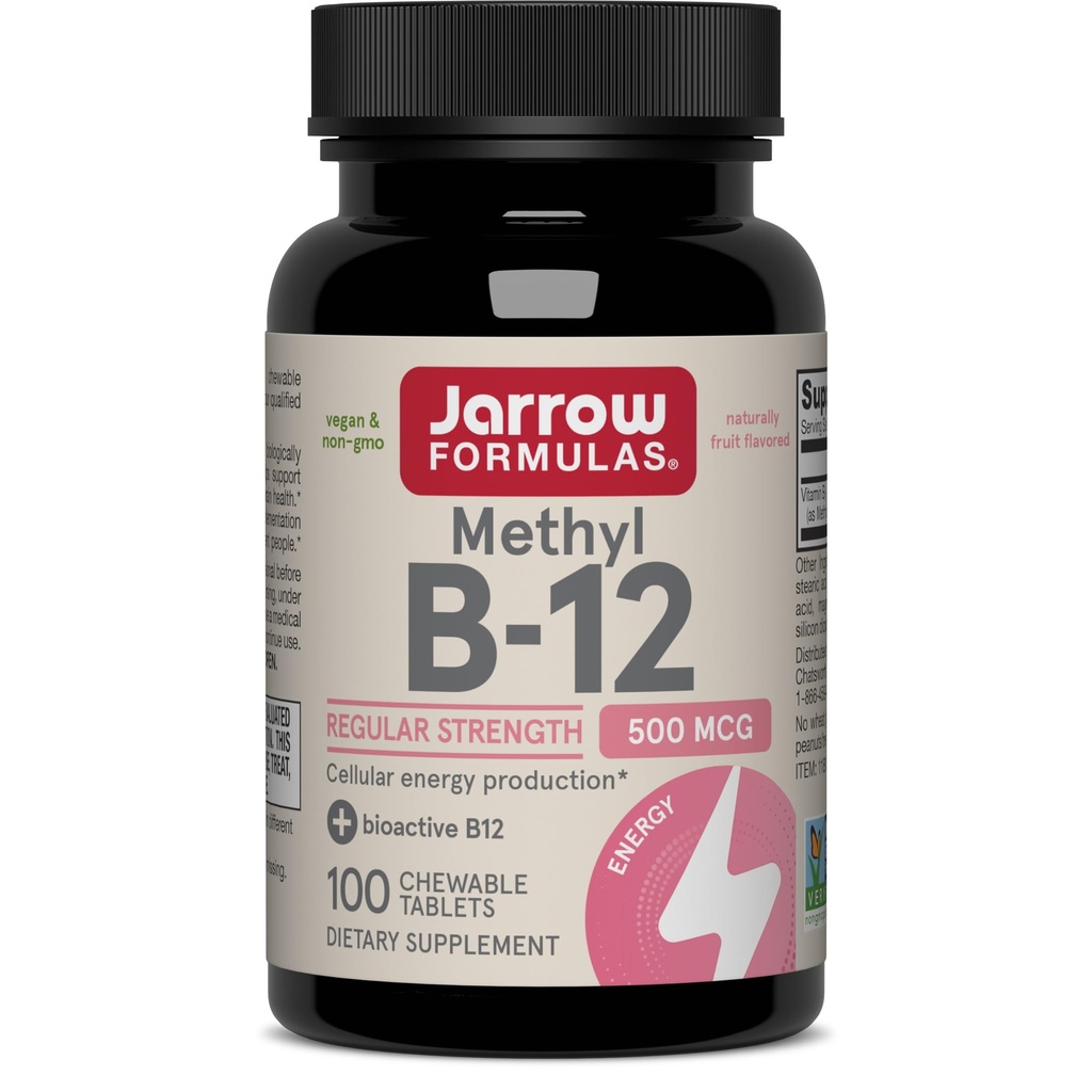 Jarrow Fixas ® Metyl B- 12 Tablets, 500 mg, Suplement diety do produkcji energii komórkowej i wsparcia zdrowia mózgu, 100 Cherry Flavor Chewable Tablets, 100 Day Supply