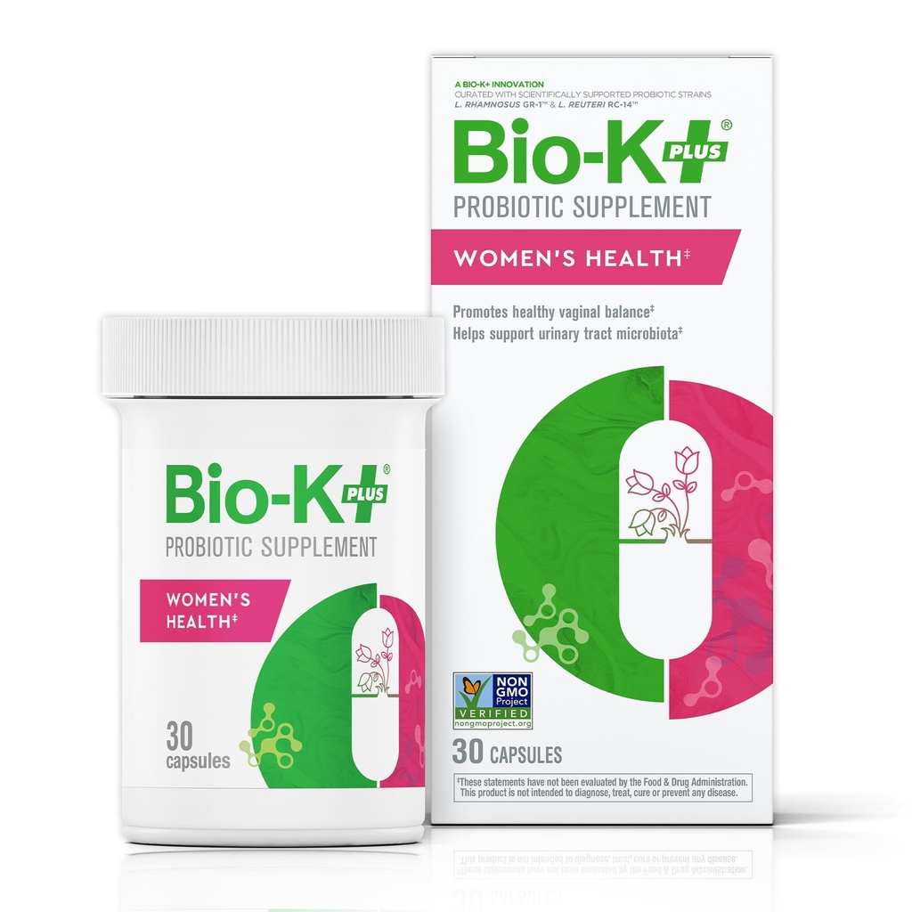Bio K + Zdrowie Kobiet - Suplement Probiotyczny dla Kobiet Wspiera zdrowie dróg rodnych i moczowych z 2 Miliard CFU 2 Szczepy, Probiotyki waginalne dla kobiet - 30 Kapsułki