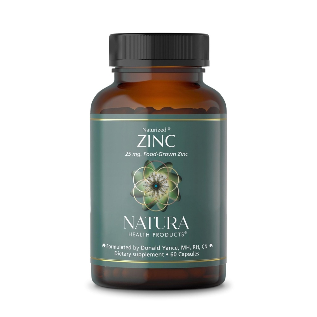 Natura Health Products 25 mg Suplement cynku - Wspiera zdrowie komórkowe i zdrową odpowiedź immunologiczną - Wysoce Biodostępny Żywność Hodowana Cynk (60 kapsułek)