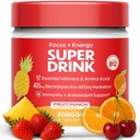 Forgge Healthy Energy Drink Powder Mix - Czysta kofeina + B12, B6, C & D Witaminy - Bezcukrowy napój energetyczny Proszek z elektrolitami, Amino Acids, Przeciwutleniacze, Lwy Mane - Wegan, Keto- Friendly - 30 SVG, Owoce Punch