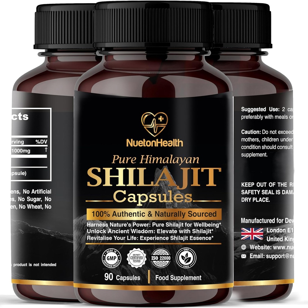 Himalayan Shilajit kapsułki - 100% Pure & Natural 90 Vegan Pills - Gold Grade Wellness, Energy & Vitality Supplement for Men & Women - Klasa A Shilajit bogaty w Fulvic & Humic Acid