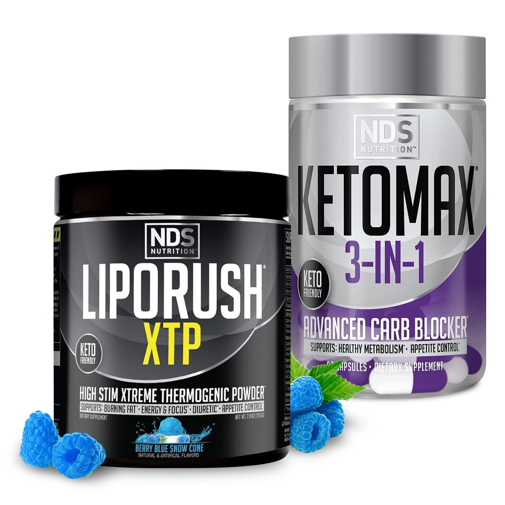 NDS Nutrition XTP Termogeniczne Blue Berry Snow Cone (45 Służenia) i Keto- Max Zaawansowane 3- in-1 Pigułki Blocker Blocker Appetite Suppressant (90 Kapsułki)