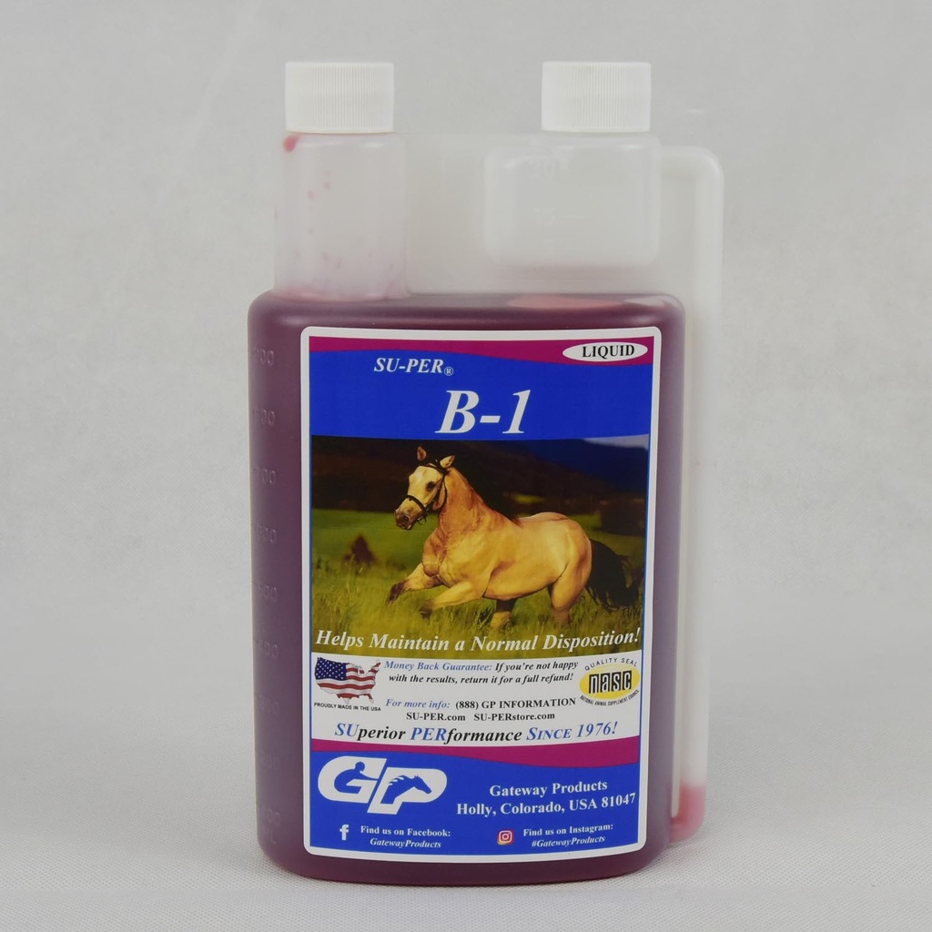 SU- PER B-1 Suplement do uzdatniania koni - Witamina Equine B-1 Wspierająca Ciecz do uzdatniania koni - Suplement do uzupełniania przystawek dla koni - 1 Quart, (2 Pack)