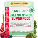 GOBIOTIX Super Zielone i czerwone proszku - Czerwona i zielona Superfood - Suplement Probiotyczny - Enzymy trawienne i Buraka w proszku - Organic Whole Foods Dietetyczny suplement (Pom Malina, 1 Pack)