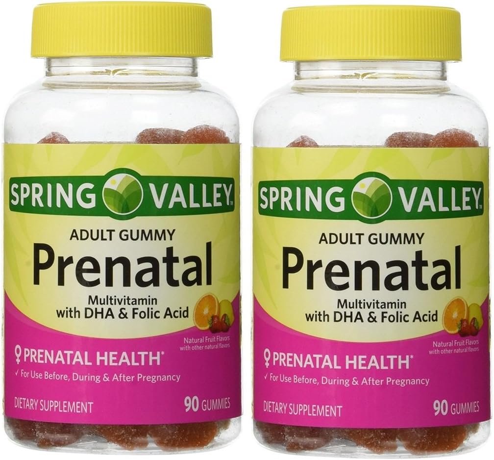 Dolina Wiosna Dorośli Gummy Prenatal Multivitamin z DHA & Kwas foliowy (Opakowanie po 2) 180 Gumiaki Razem