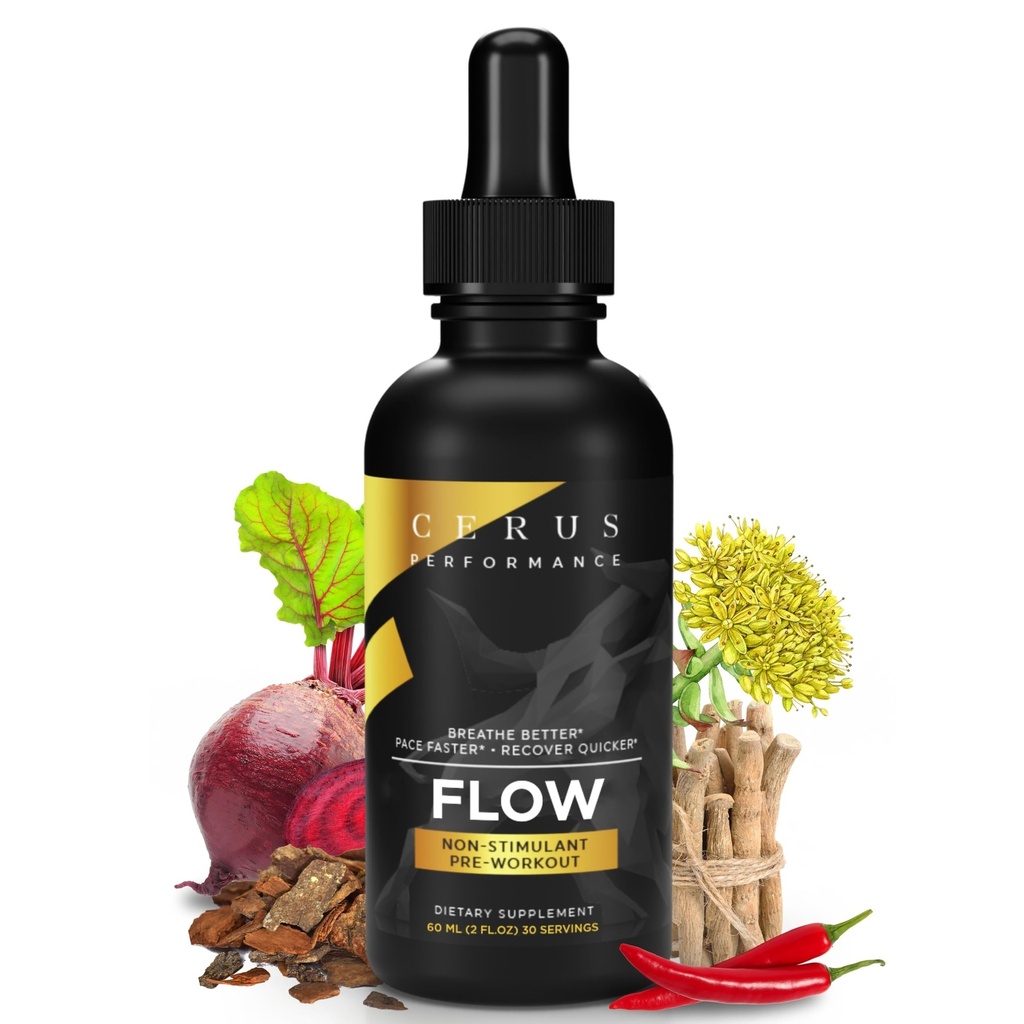 Cerus Performance Flow Stimulant- Free Endurance Pre- Trening - Wzmacnia Stamina, Pomaga Heart Health z naturalnych ziół, Wegan - 2 Fl Oz