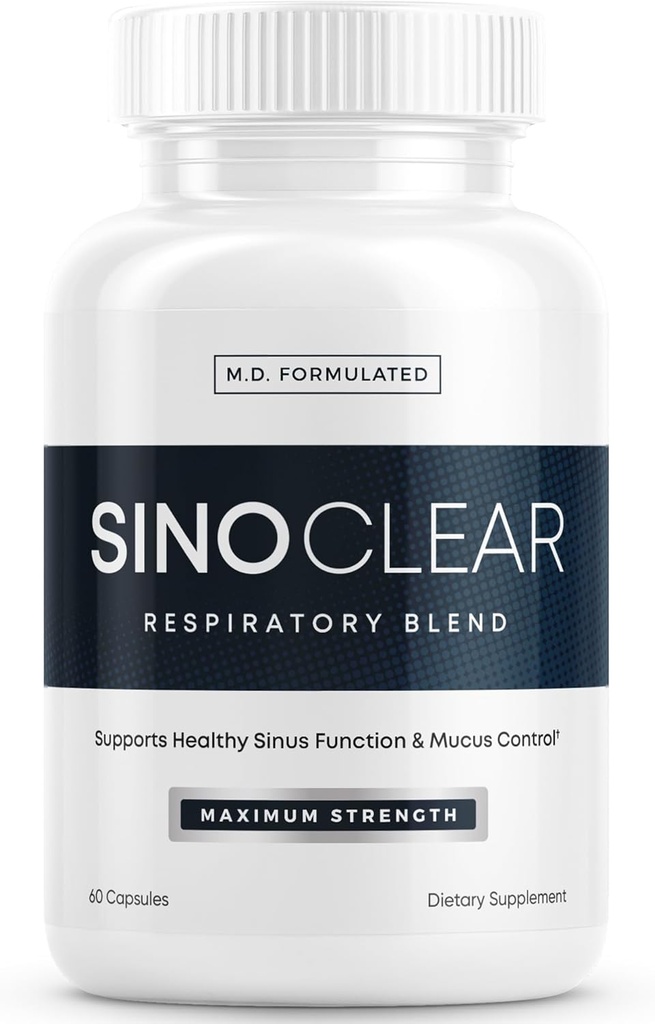 SinoClear Lung Detox & Sinus Pressure Relief Supplement (60 Caps): Czysty i naturalny Decongestant Nasal, Sinus Relief, & Lung Cleanse Blend - NAC, Andrographis, & Thyme Leaf - GMO- Free & Made in USA