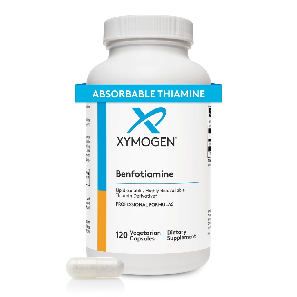 XYMOGEN Benfotiamina 300mg - Wysoce Biodostępna Tiamina B1 Suplement Derivative do wsparcia Metabolicznego, Nerve + Zdrowie naczyniowe (120 Kapsułki)