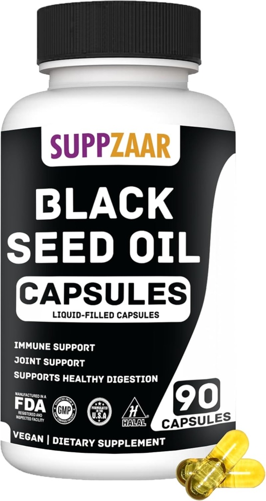 Wegańskie Black Seed Oil 1000mg. Cold- Pressed Black Cumin Seed Oil dla immunologicznego, Structure, Skóra i trawienie Non-GMO, Gluten & Żelatyna Free - 45 Słupki, 90 Kapsułki wypełnione płynem