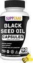 Wegańskie Black Seed Oil 1000mg. Cold- Pressed Black Cumin Seed Oil dla immunologicznego, Structure, Skóra i trawienie Non-GMO, Gluten & Żelatyna Free - 45 Słupki, 90 Kapsułki wypełnione płynem