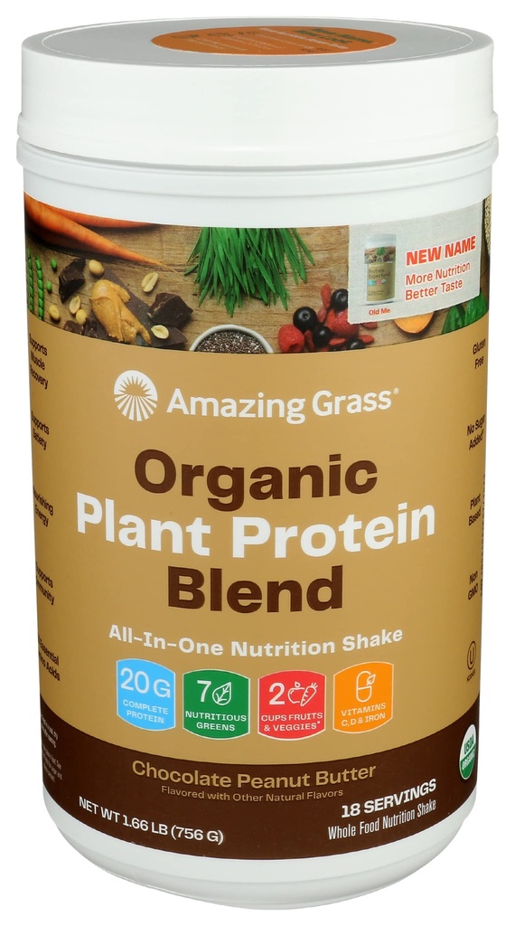 Amazing Grass Organic Plant Protein Blend: Wegański proszek białkowy, Nowa formuła Superfood Protein, All- In- One Nutrition Shake With Beet Root, Original, 18 Servings (Czekoladowy masło orzechowe)