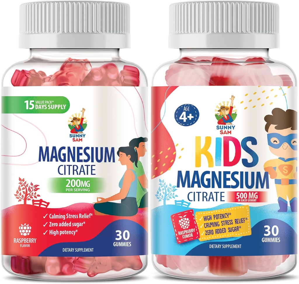 Gumie magnezowe dla dzieci 500 mg i Gummie magnezowe dla dorosłych - 100mg. Spokojne żucia magnezowe - Magnezu Citrate Chewable Supplement for Mood & Support Muscle