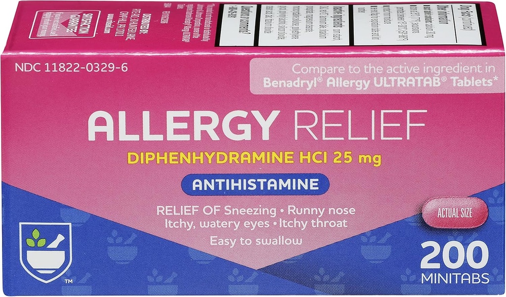 Ulga alergiczna z difenhydraminą 124; leki alergiczne 124; easy- to- połykanie małych tabletek
