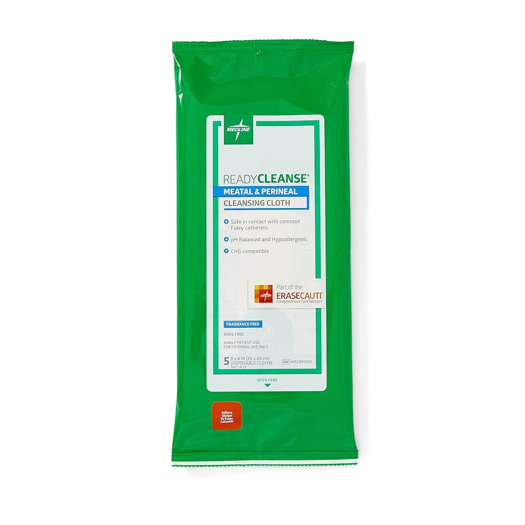 Medline Readycleanse Meatal and Perineal Cleansing Cloth, Fragrance Free, Hypoallergenic, 8" x 8", 5 Count (Pack of 30)