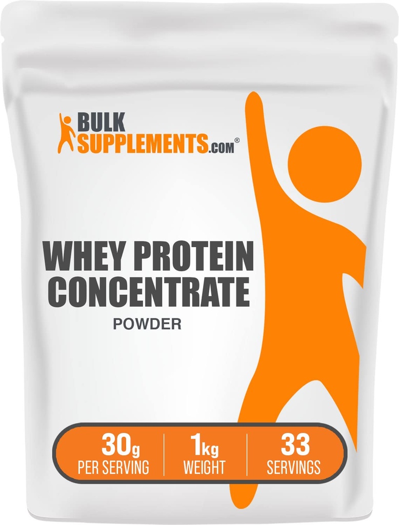 BulkSupplements.com Proszek do koncentratu białka serwatki - suplement do proszku z białka serwatki, niesłodzony, niearomatyzowany i bez glutenu, 30 g na porcję, 1 kg (2,2 kg) (opakowanie po 1)