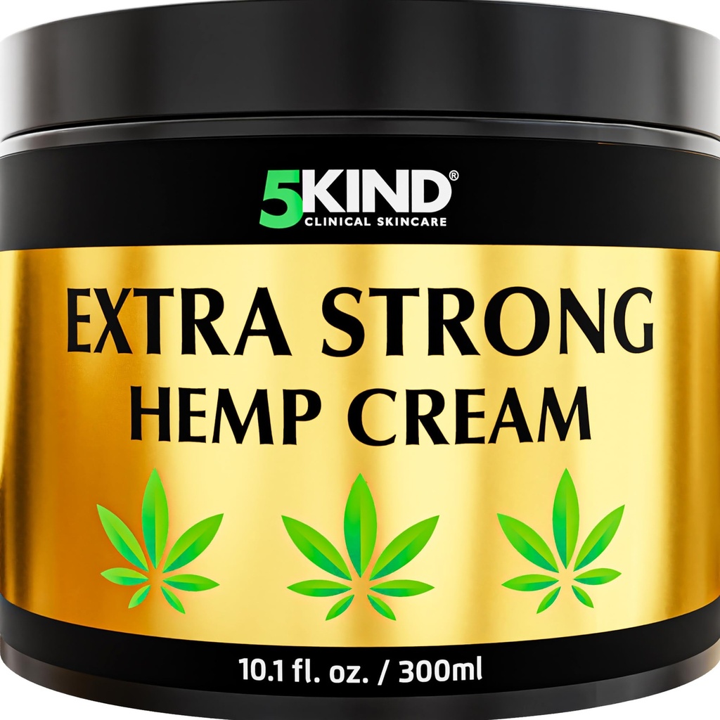 5kind Extra Strong Hemp Cream 10.1 fl oz - Maksymalna moc - Natural Soothing Relief Joint Cream - Muscle Rub for Lower Back, Joints, Neck, Knees & Shoulders