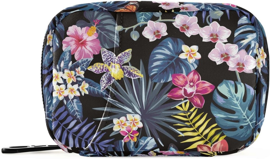 Naanle Pill Organizer Hawaje Palm Leaves Flowers Pill Box 7 dzień Pill Case Bag Travel Pill Organizer Bag z Zipper Portable Weekly Case Compact Rozmiar dla posiadacza suplementu witaminy