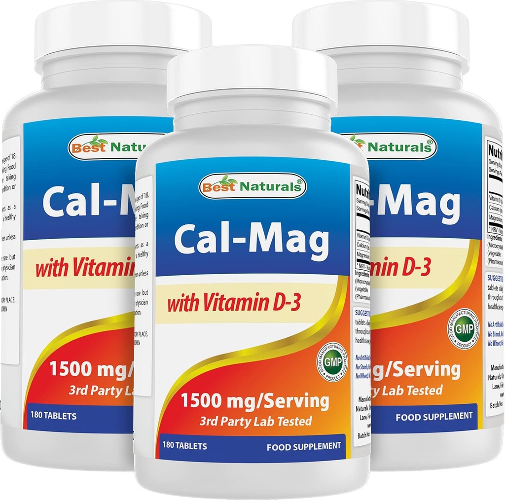 Najlepsi naturalni Magnez wapnia z witaminą D3 1500mg Podawanie 180 tabletek (180 Liczba (Opakowanie po 3))