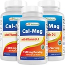 Najlepsi naturalni Magnez wapnia z witaminą D3 1500mg Podawanie 180 tabletek (180 Liczba (Opakowanie po 3))