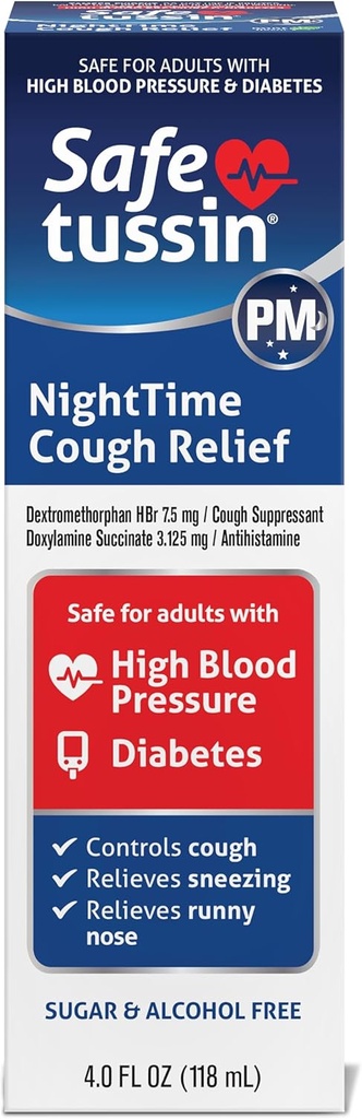 Safetussin PM Night Time Cough Relief Syrop, 4 Butelka Ounce