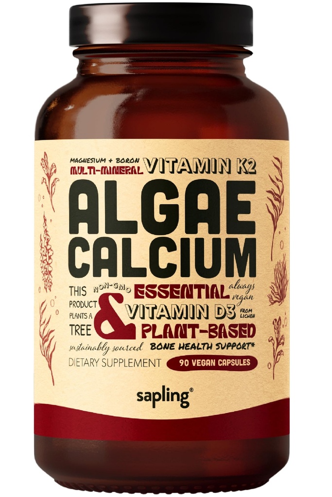 Suplement wapnia - cała żywność z witaminą K2 & D3, magnezu, cynku, boru, kompleksu mineralnego. Sourced Sustainable from Red Algae. for Bone Strength and Support. Non-GMO & Vegan 90 kapsułki.