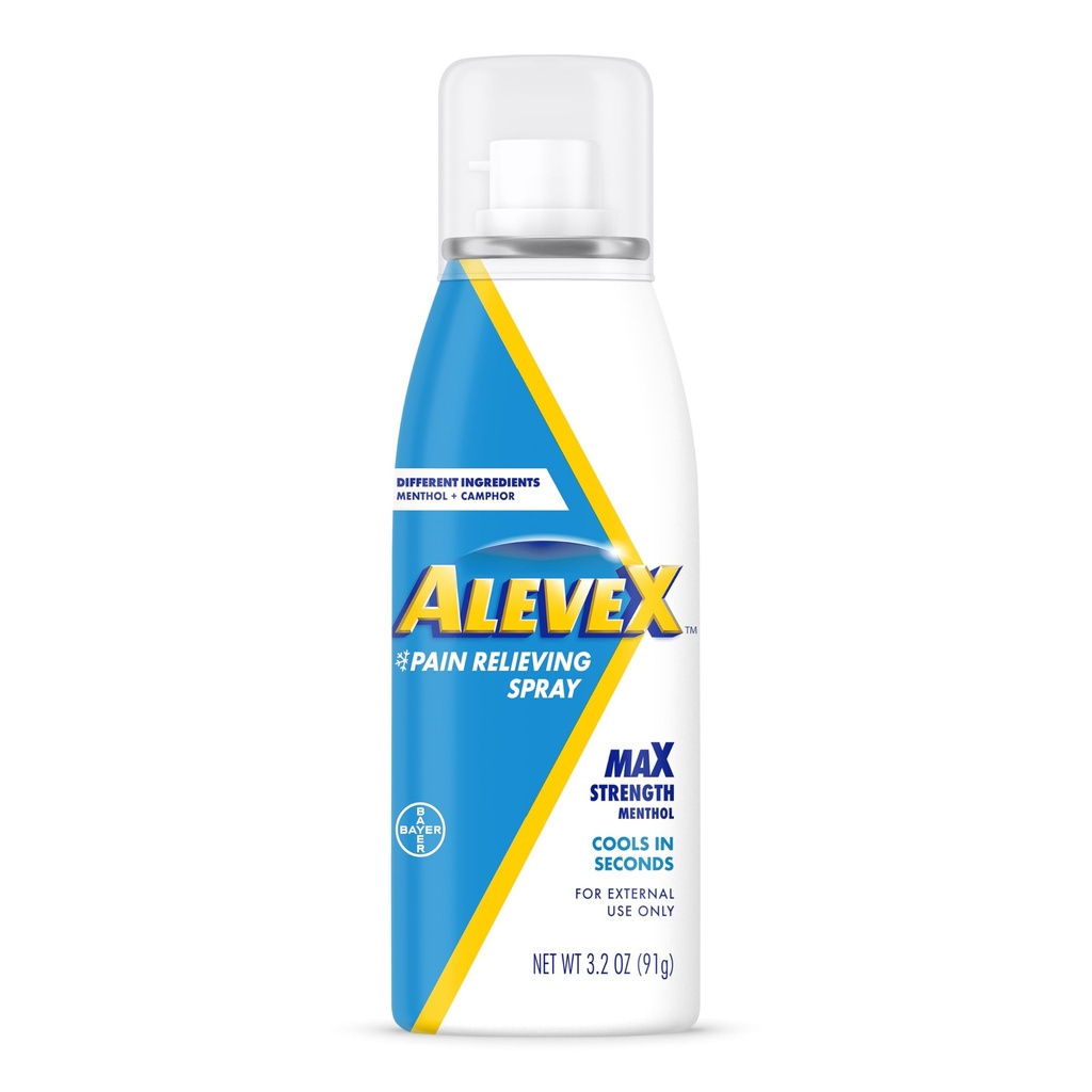 AleveX Pain Relieving Spray, Szybkie reagowanie i szybkie suszenie dla ukierunkowanego uśmierzenia bólu, 3.2 oz Spray