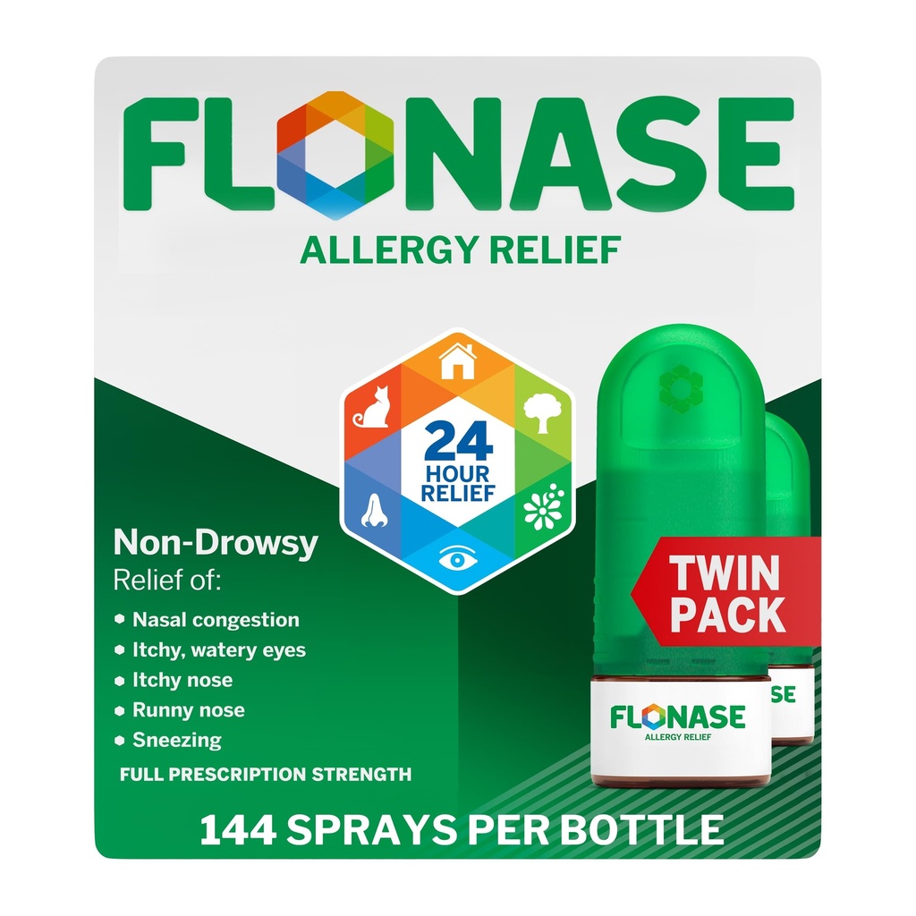 Flunaza Ulga alergiczna Nasal Spray, 24-godzinna Alergia Lekarska, Metered Nasal Spray - 144 Spray (Opakowanie 2) - Upadek i Sezonowa ulga alergiczna