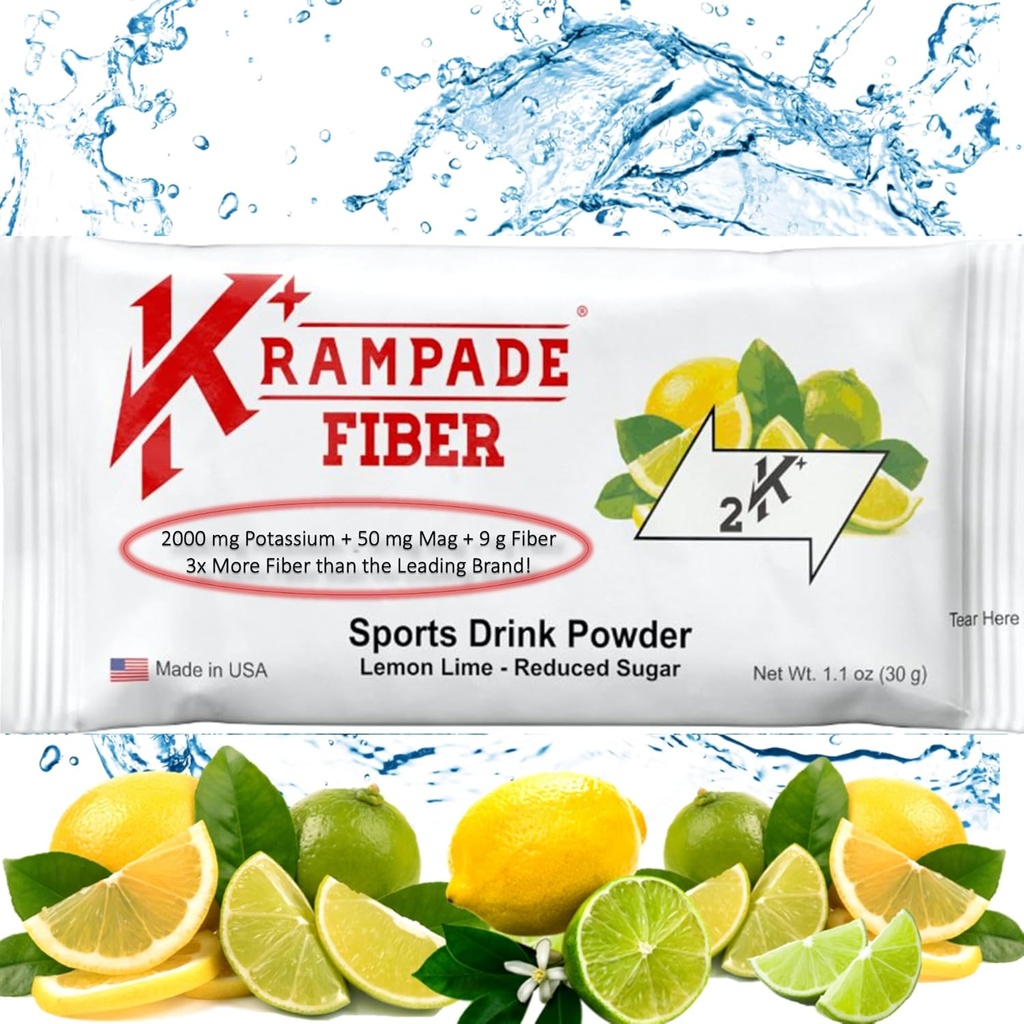 Krampade Fiber Supplement Electrolytes Powder - 9g Prebiotic Fiber + 2000mg Potasu Supplement + Magnezu Result 124; Cramp Relief Agreef 124; Hydration Packets Result 124; Digestive Health Support