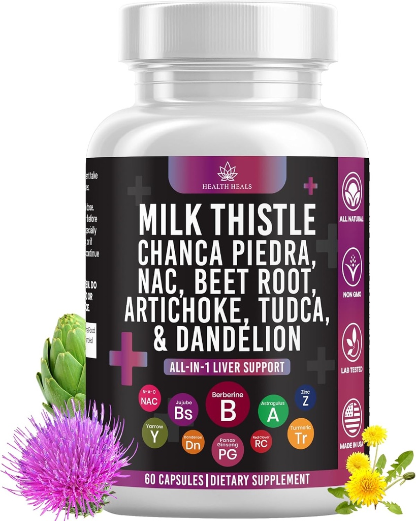 Mleko Thistle NAC Chanca Piedra Beet Karczoch korzenny Dandelion Root- Suplement wątroby Plus Astragalus TUDCA Choline & Ginger- 60