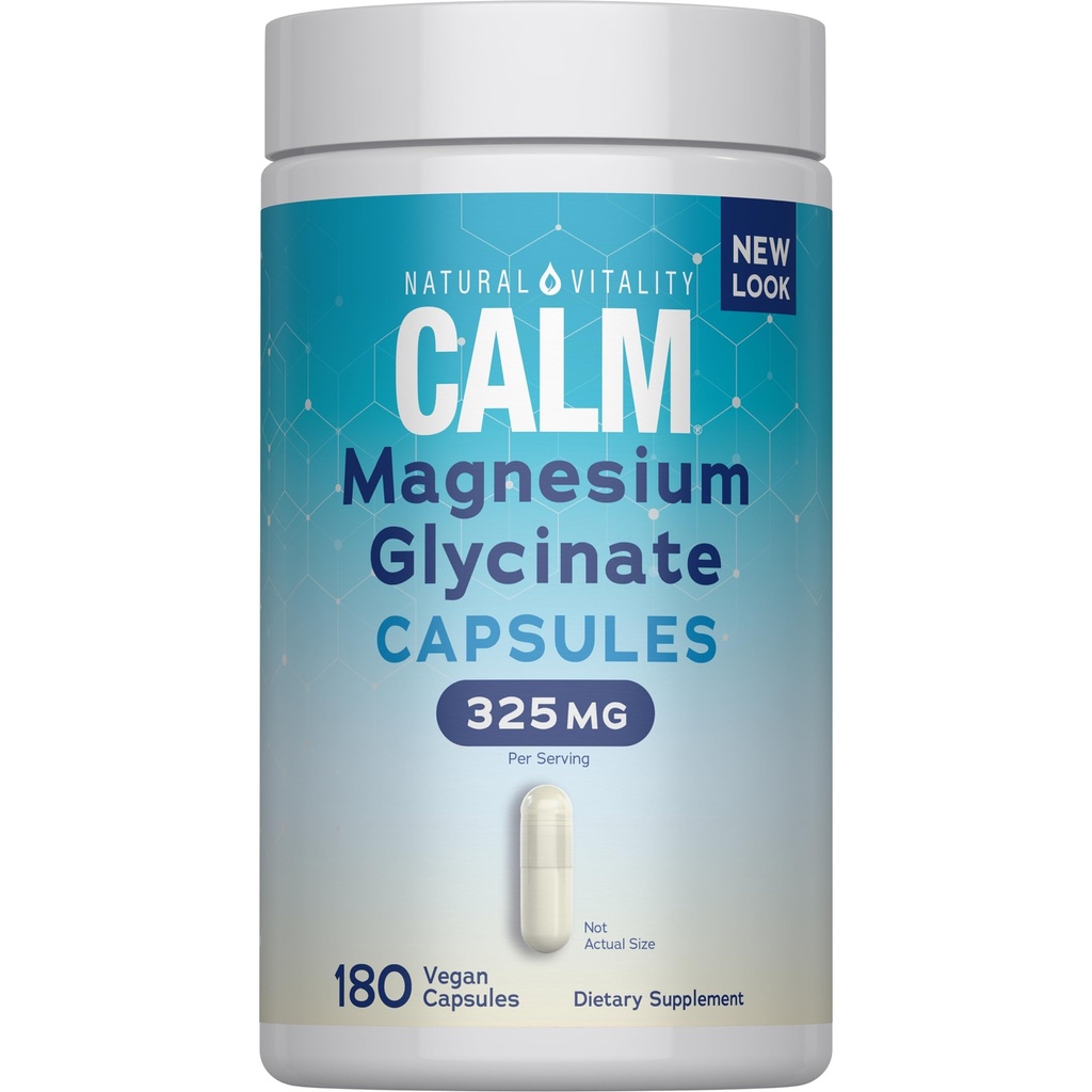 Natural Vitality Calm, Magnezu Glicynian wspiera kości, mięśni, serca, & Nerve Health, Non- GMO, Wegan, Gluten Free 180ct